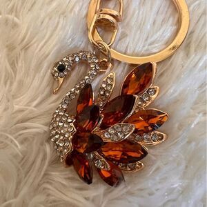 Elegant Gold-tone Amber Swan Keychain Bag Charm NEW